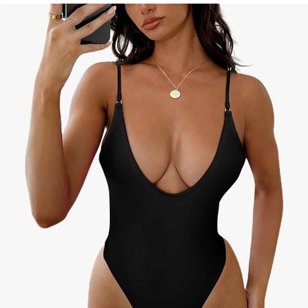 Black Plunge One-Piece Swimsuit